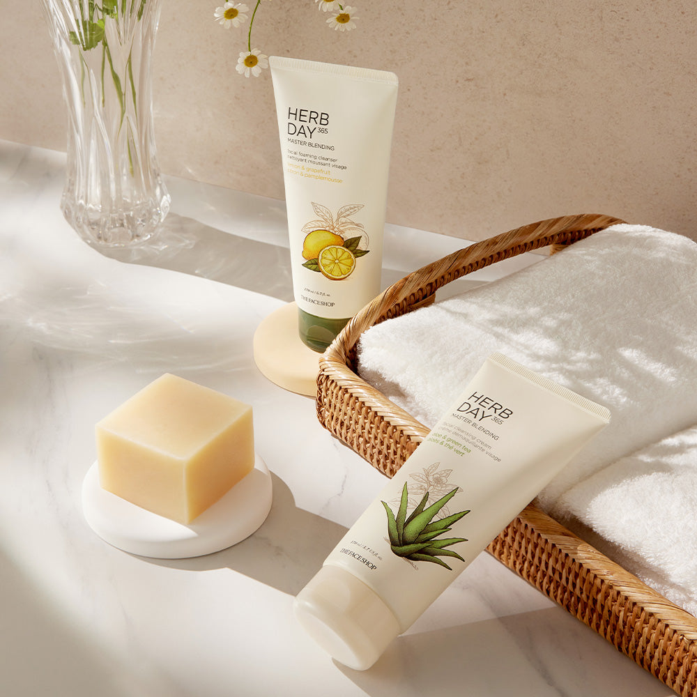 HERB DAY 365 MASTER Blending Facial Foaming Cleanser - Aloe & Greentea - THEFACESHOP Australia Queensland